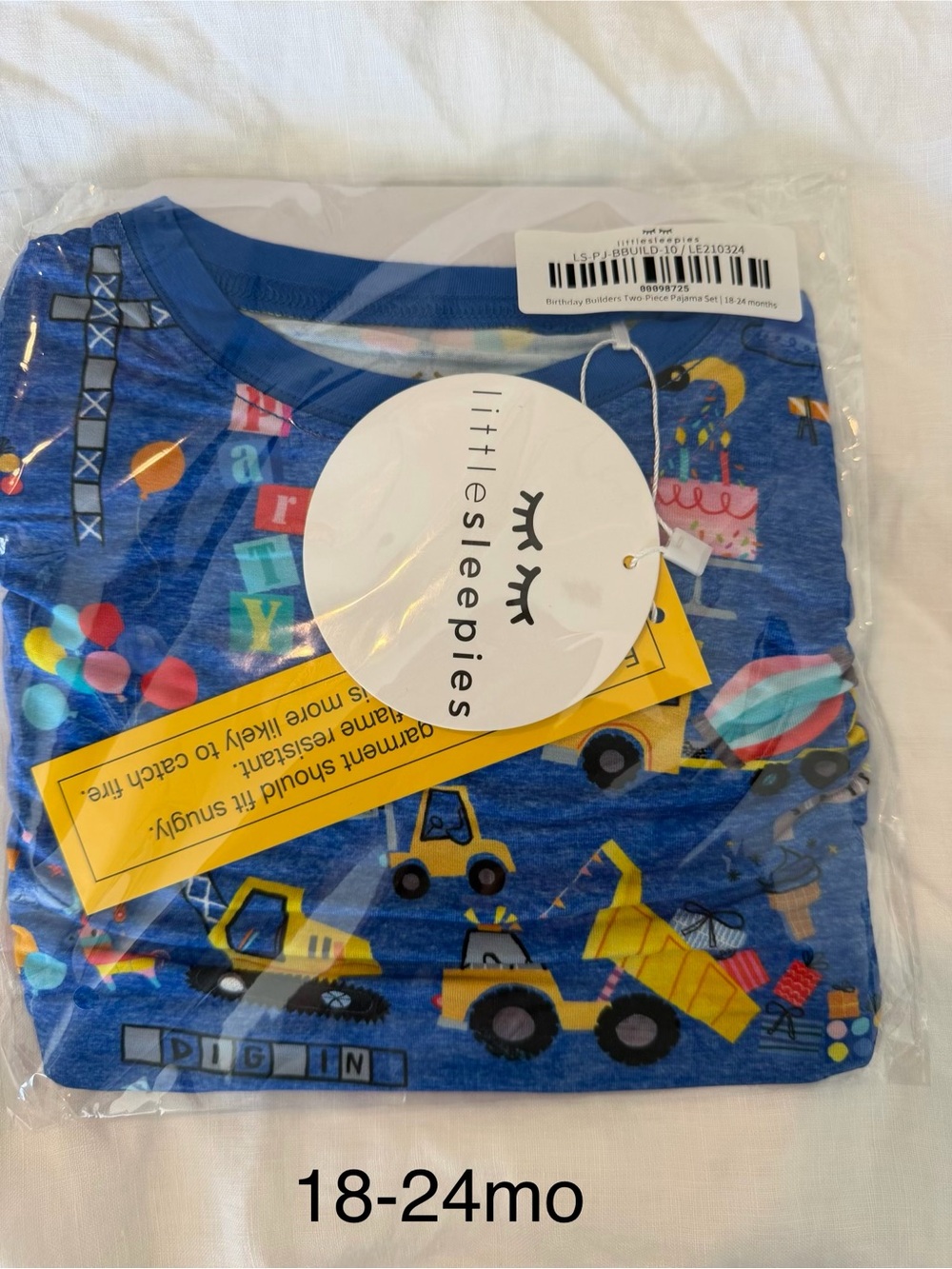 Little Sleepies Blue birthday builders Construction Truck Pajama Set 18-24 month